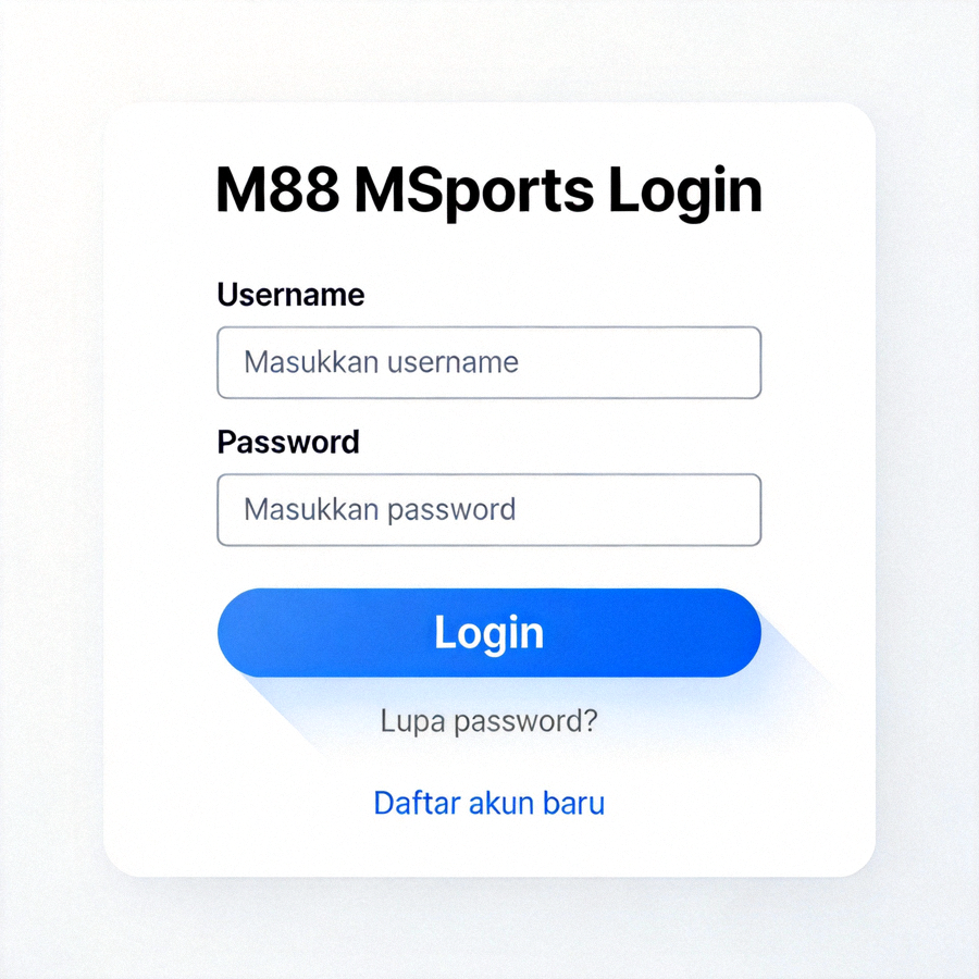 Tampilan halaman login M88 MSports yang sederhana dan aman dengan kolom username dan password
