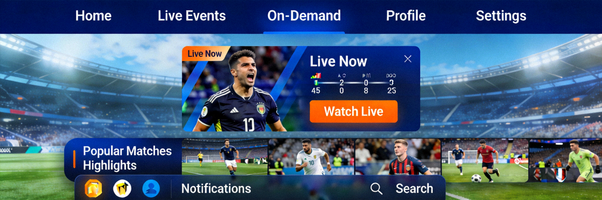 Tampilan antarmuka modern platform hiburan olahraga digital dengan navigasi yang jelas