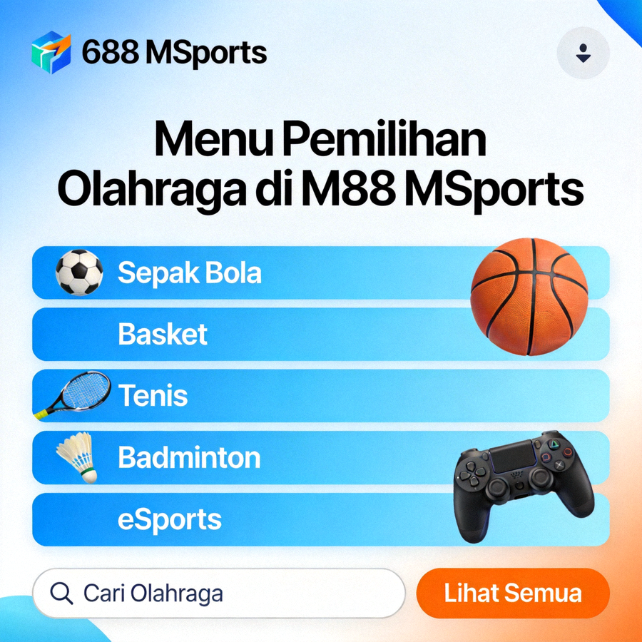 Menu pemilihan olahraga di M88 MSports yang menampilkan berbagai cabang olahraga populer
