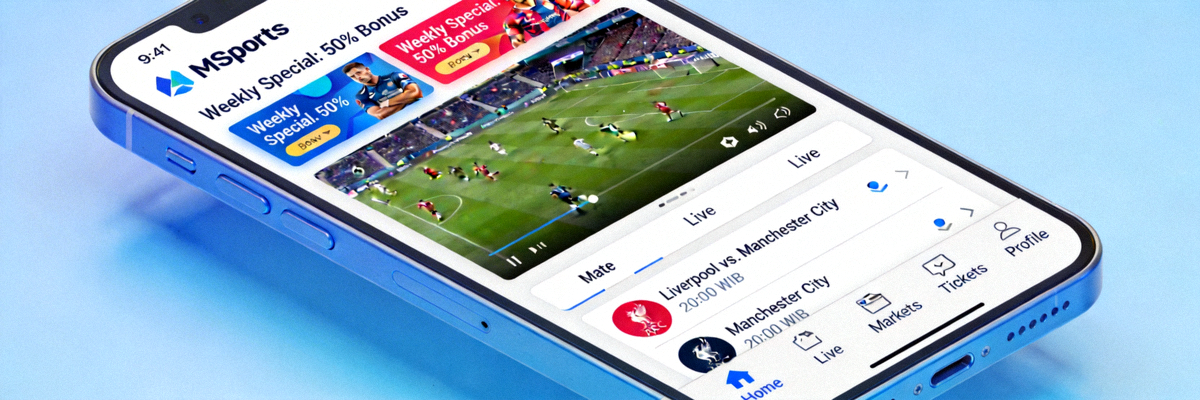 Tampilan aplikasi mobile MSports yang dijalankan di smartphone