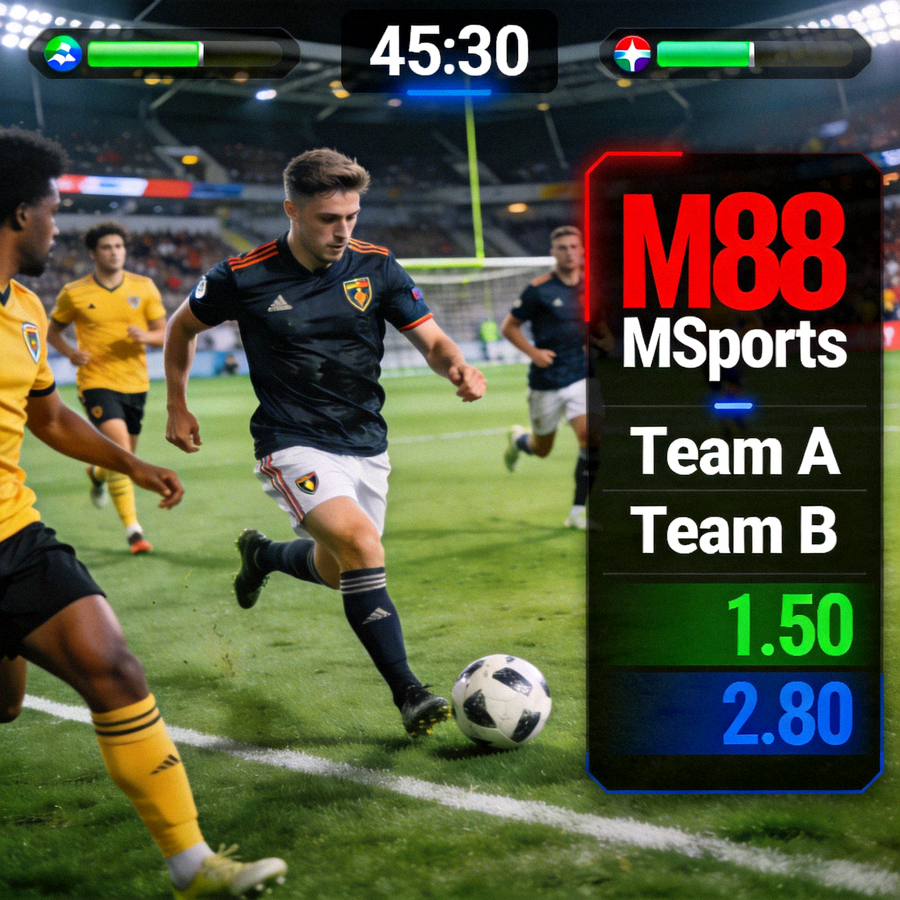 Tampilan live betting M88 MSports selama pertandingan sepak bola dengan odds yang berubah-ubah